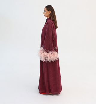 Burgundy Luxury Kaftan
Dubai
Shimmering Lurex Fabric
Handmade Artistry
Hand-Applied Ostrich Feathers
Button-Down Kaftan Dress
Satin Slip Dress
Elegant Kaftan Dress
Statement Evening Wear
Ostrich Feather Trim
Handmade
Artistry
Ostrich Feathers
Artisans
Made to Order