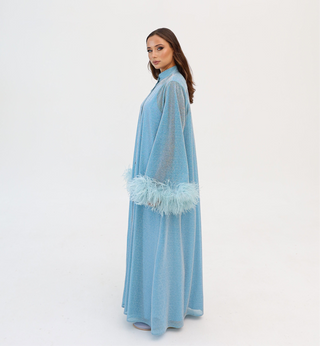 Baby Blue
Luxury Kaftan
Dubai
Sarah Kaftan Dress
Shimmering Lurex Fabric
Handmade Artistry
Hand-Applied Ostrich Feathers
Button-Down Kaftan
Satin Slip Dress
Elegant Kaftan Dress
Statement Evening Wea
Ostrich feather trim
Handmade 
Artistry 