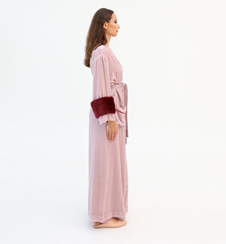 Velvet robe
Mulberry silk robe
Luxury robe
Mauve robe with mink cuffs
Elegant loungewear
Aliyah robe
Designer robes
Mink cuff robe
Wide sleeve robe
Handmade silk robe