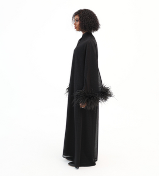 Black
Luxury Kaftan
Dubai
Sarah Kaftan Dress
Shimmering Lurex Fabric
Handmade Artistry
Hand-Applied Ostrich Feathers
Button-Down Kaftan
Satin Slip Dress
Elegant Kaftan Dress
Statement Evening Wea
Ostrich feather trim
Handmade 
Artistry 